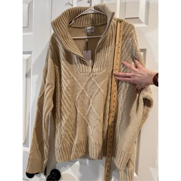 NWT SNDYS Jax Knit Cable Knit 1/4 Zip Up Cropped Cream Top Sweater Women’s L - Picture 12 of 16